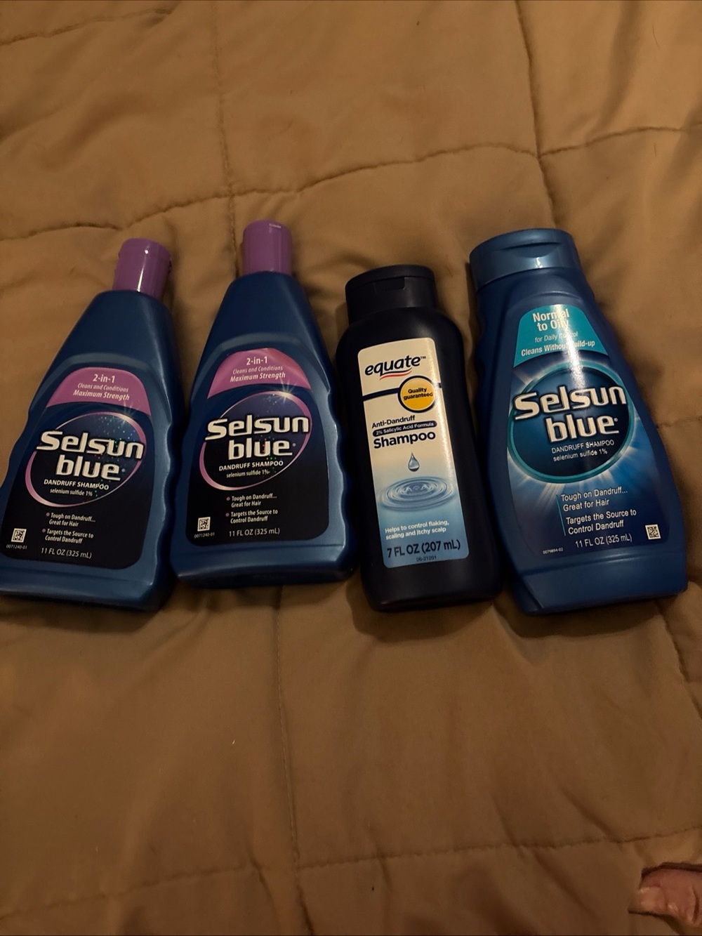 Lot of 4 dandruff shampoos (3) selsun blue (1) equate-new